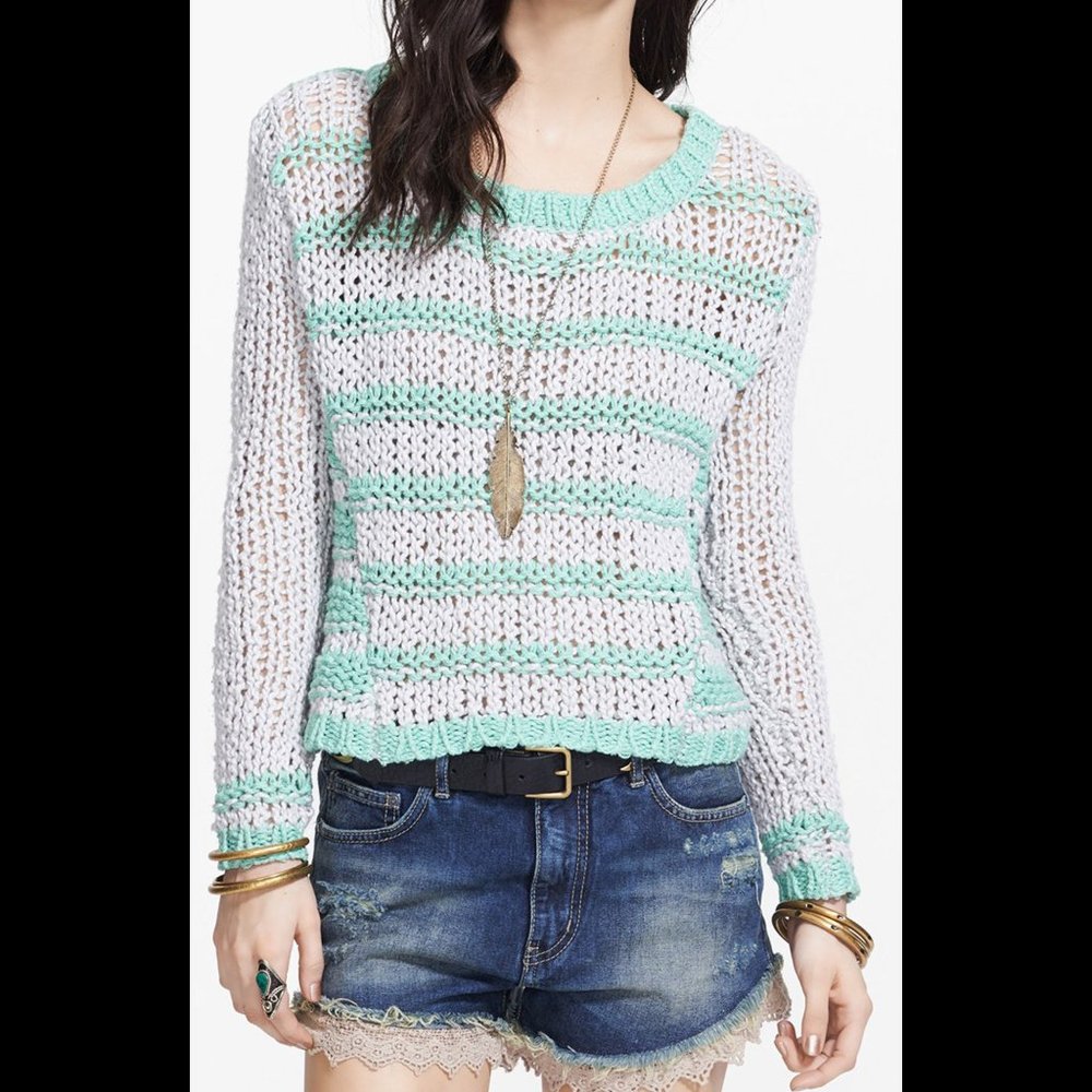 NWT FREE PEOPLE "Provence Stripe" Cotton and Silk Blend Sweater, sz XS